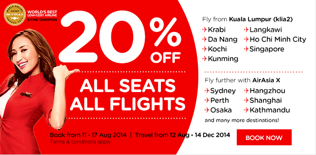 Vé máy bay Air Asia khuyến mãi giảm giá 20%