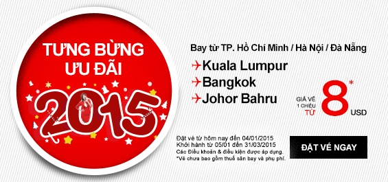 Air Asia tung vé rẻ 8 USD chào đón năm mới