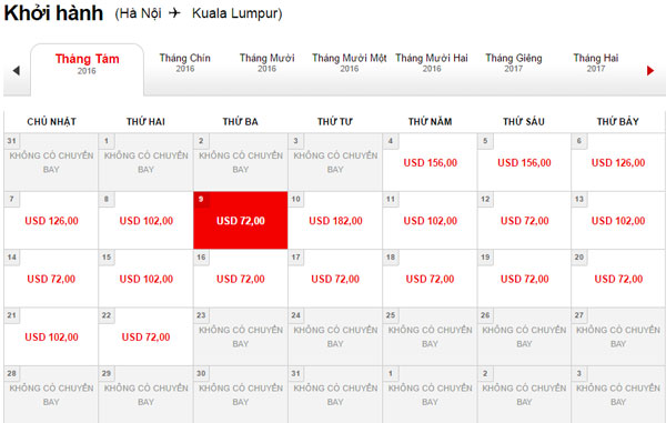 Bảng giá vé máy bay Hà Nội đi Kuala Lumpur tháng 8