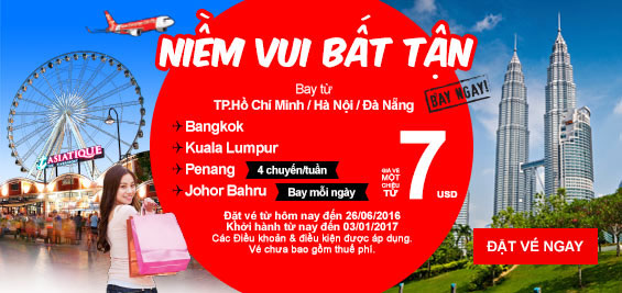 Trải nghiệm niềm vui bất tận cùng Air Asia chỉ từ 7 USD