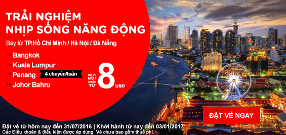 Trải nghiệm nhịp sống năng động cùng Air Asia chỉ từ 8 USD