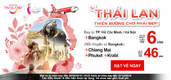 Khuyến mãi Air Asia đi Thái Lan giá rẻ chỉ từ 6 USD