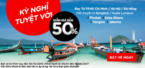Siêu khuyến mãi Air Asia giảm đến 50% giá vé tất cả điểm đến