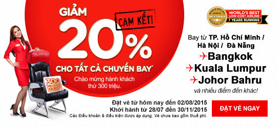 Khuyến mãi lớn giảm giá đến 20 % vé máy bay đi Bangkok