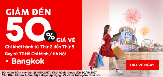 Air Asia giảm giá đến 50% vé đi Bangkok