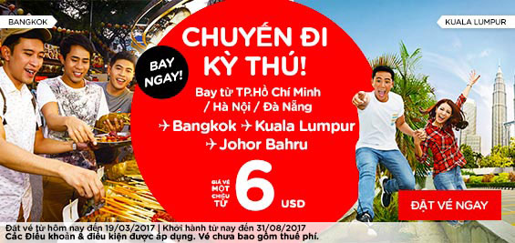 Săn vé máy bay khuyến mãi 0 đồng từ Air Asia