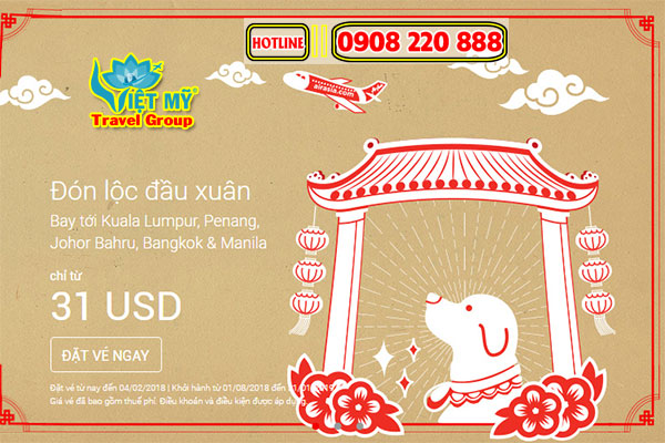 Đón lộc đầu xuân cùng Air Asia chỉ từ 31 USD