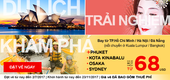 Săn vé rẻ Air Asia tha hồ du lịch khám phá chỉ từ 36 USD
