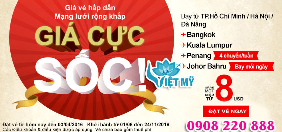 Giá cực sốc từ Air Asia chỉ 8 USD