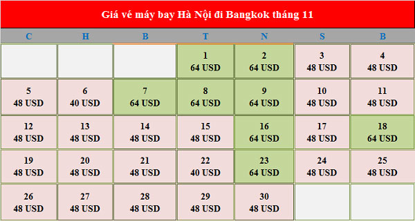 Vé máy bay di Bangkok tháng 11