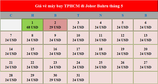Vé máy bay đi Johor Bahru tháng 5