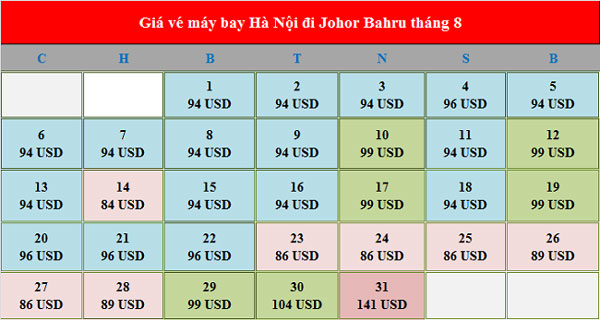 Vé máy bay đi Johor Bahru tháng 8