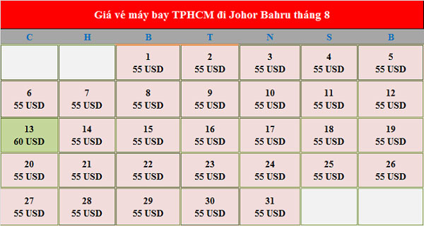 Vé máy bay đi Johor Bahru tháng 8