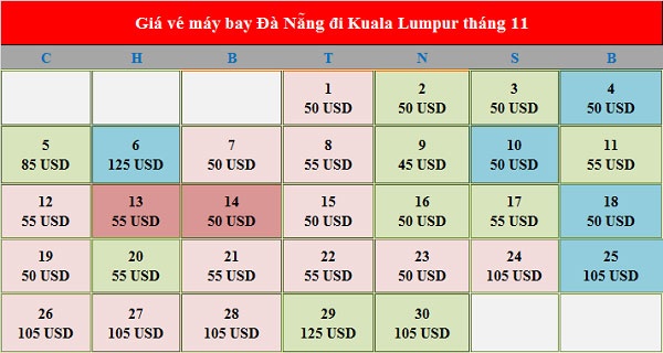 Vé máy bay Kuala Lumpur tháng 11