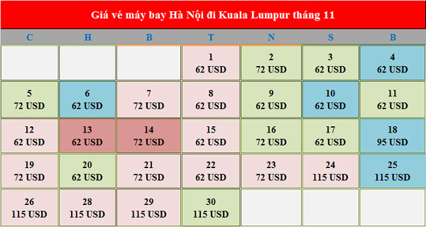Vé máy bay Kuala Lumpur tháng 11