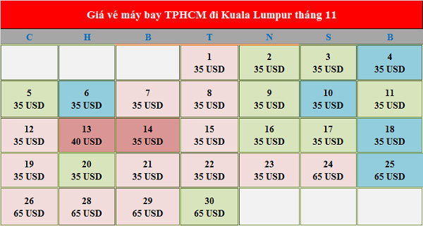 Vé máy bay Kuala Lumpur tháng 11