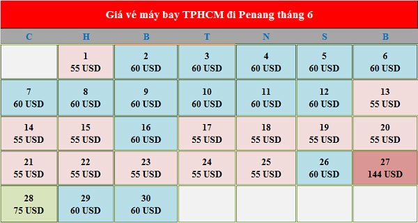 Vé máy bay đi Penang tháng 6