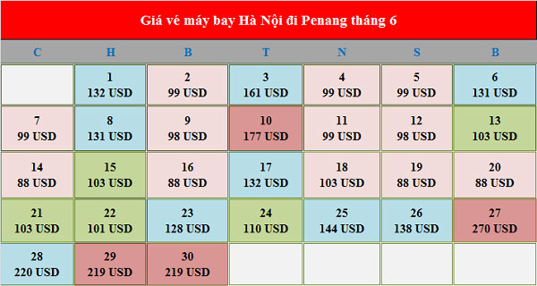 Vé máy bay đi Penang tháng 6