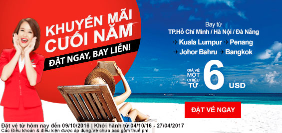 Air Asia khuyến mãi cuối năm giá sốc chỉ từ 6 USD