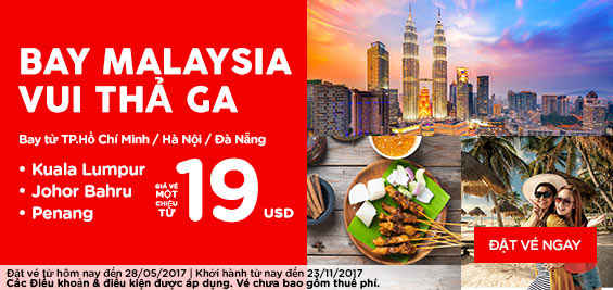Bay Malaysia du lịch thả ga chỉ từ 19 USD