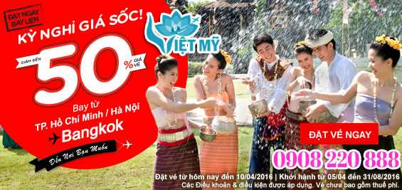Air Asia khuyến mãi 50% vé máy bay đi Bangkok