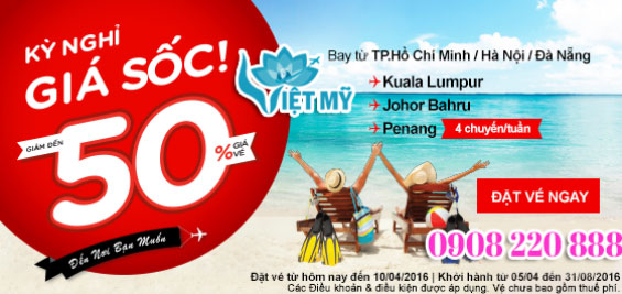 Khuyến mãi giá sốc giảm 50% đi Malaysia hãng Air Asia