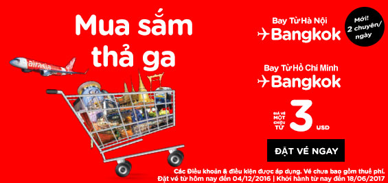 Mua sắm thả ga tại Bangkok cùng Air Asia giá chỉ từ 3 USD