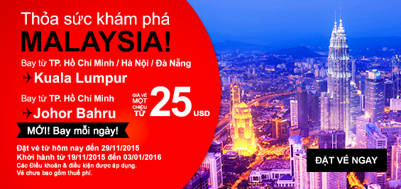 Khuyến mãi đầu tuần vé máy bay đi Malaysia 20 USD 