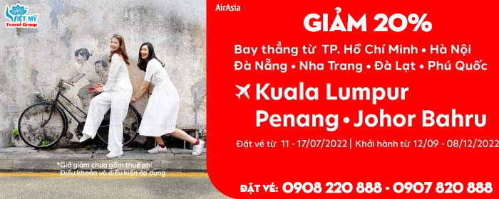 AirAsia khuyến mãi giảm 20% giá vé đi Malaysia