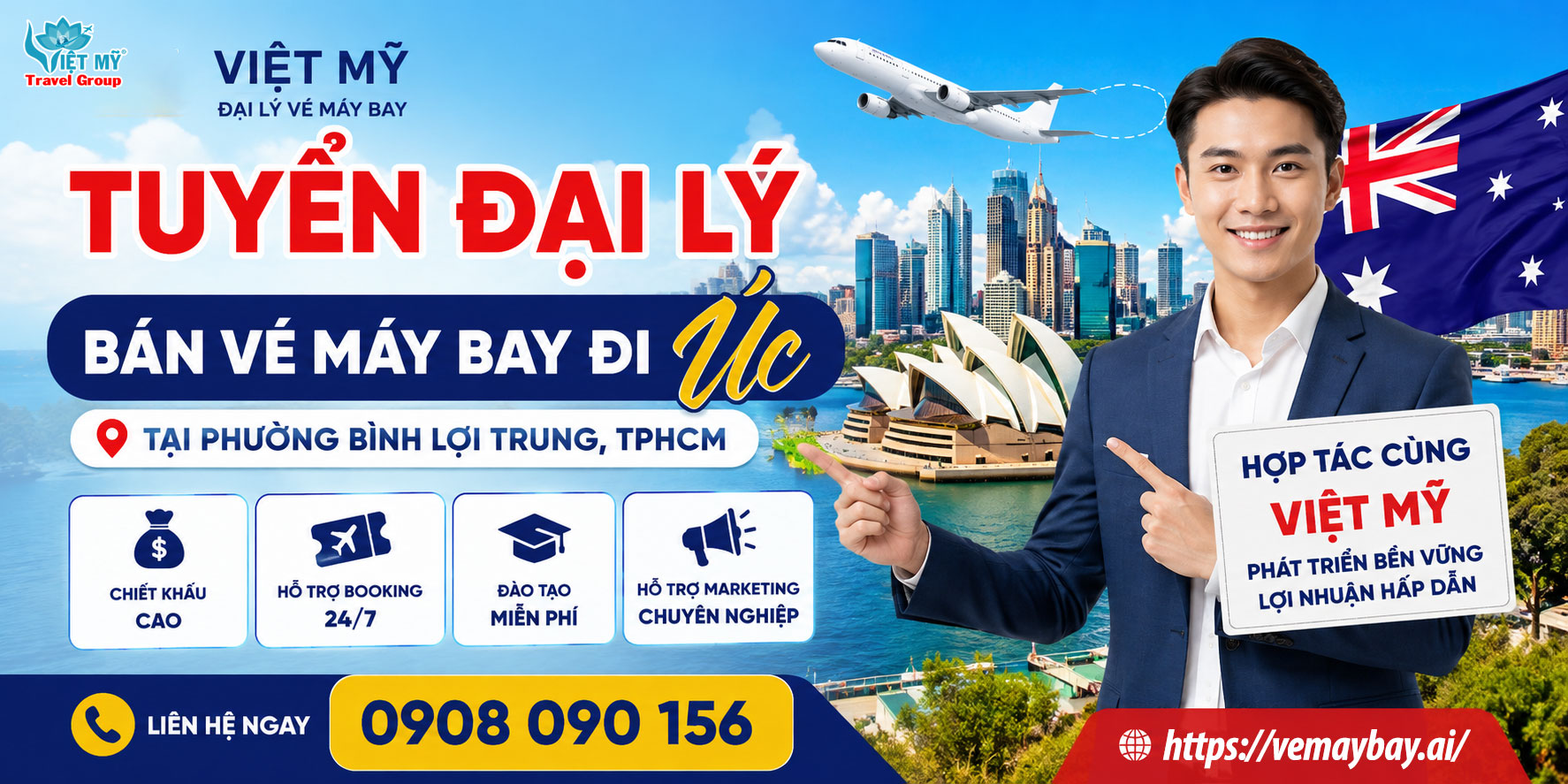 Tuyển đại lý bán vé máy bay đi Úc tại phường Bình Lợi Trung, TPHCM Tuyển đại lý bán vé máy bay đi Úc tại phường Bình Lợi Trung, TPHCM