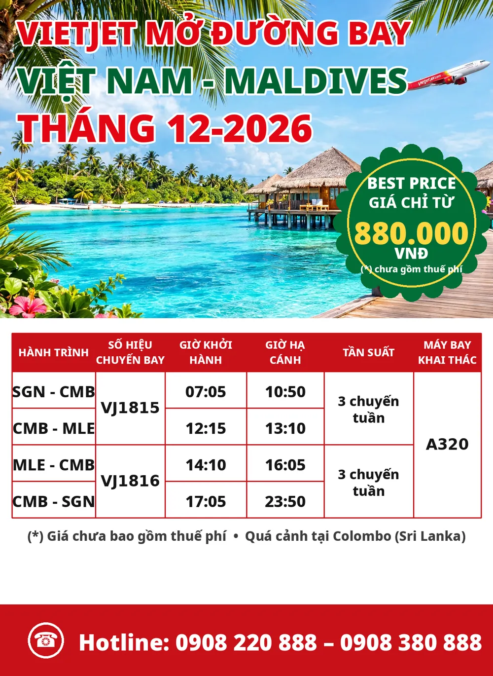 Vietjet mở đường bay TP.HCM – Maldives từ 5/12/2026 giá từ 880.000đ