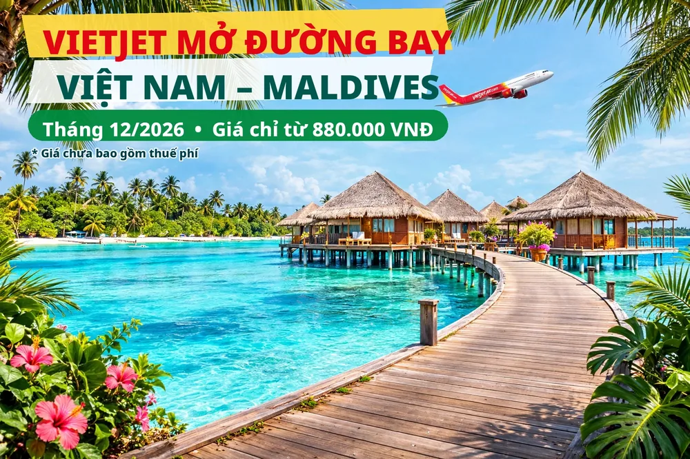 Vietjet mở đường bay TP.HCM – Maldives từ tháng 12/2026