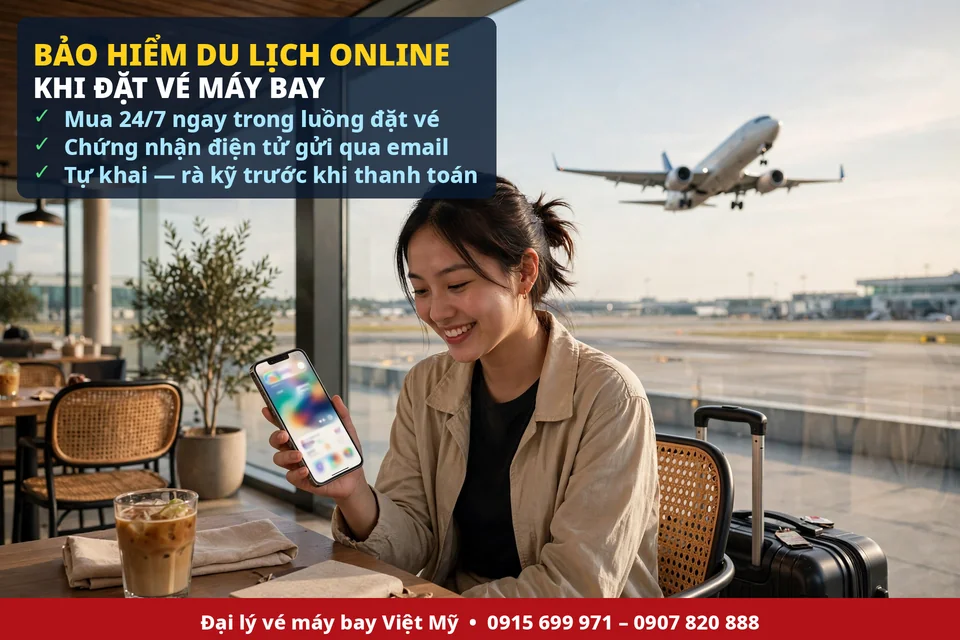 Bảo hiểm du lịch online khi đặt vé máy bay trên điện thoại tại sân bay