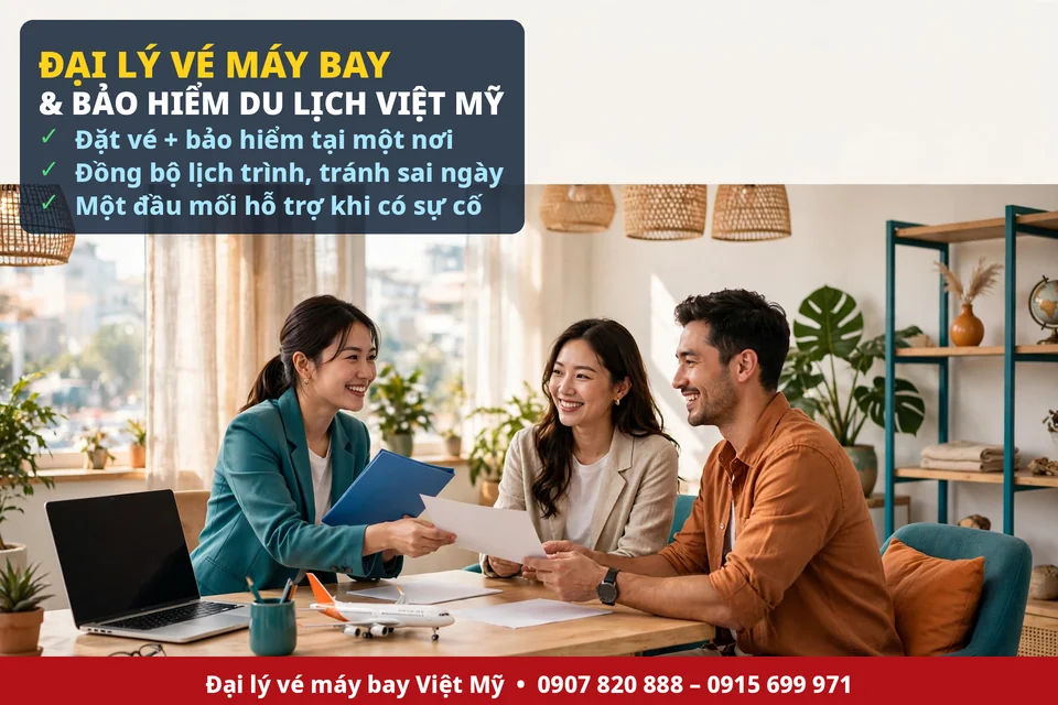 Đại lý vé máy bay và bảo hiểm du lịch Việt Mỹ tư vấn đặt vé và bảo hiểm tại văn phòng