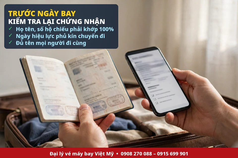 Kiểm tra chứng nhận bảo hiểm du lịch và thông tin hộ chiếu trên điện thoại trước chuyến đi