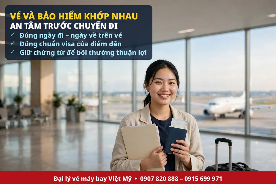 Hành khách cầm hộ chiếu và chứng nhận bảo hiểm du lịch tại sân bay