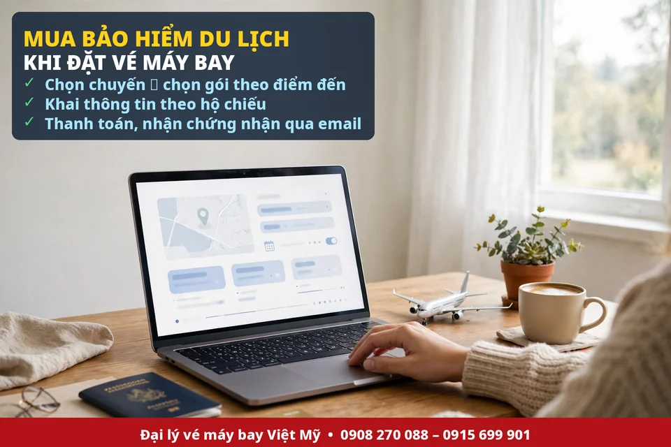 Mua bảo hiểm du lịch khi đặt vé máy bay Các bước mua bảo hiểm du lịch khi đặt vé máy bay online trên máy tính