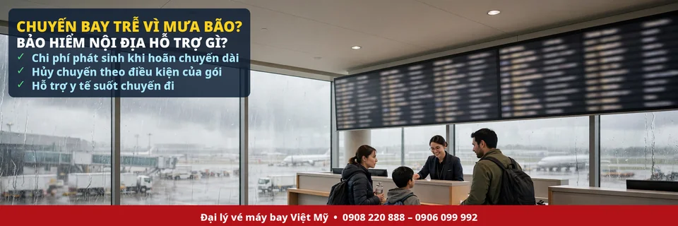Hành khách được hỗ trợ khi chuyến bay nội địa trễ vì mưa bão nhờ bảo hiểm du lịch